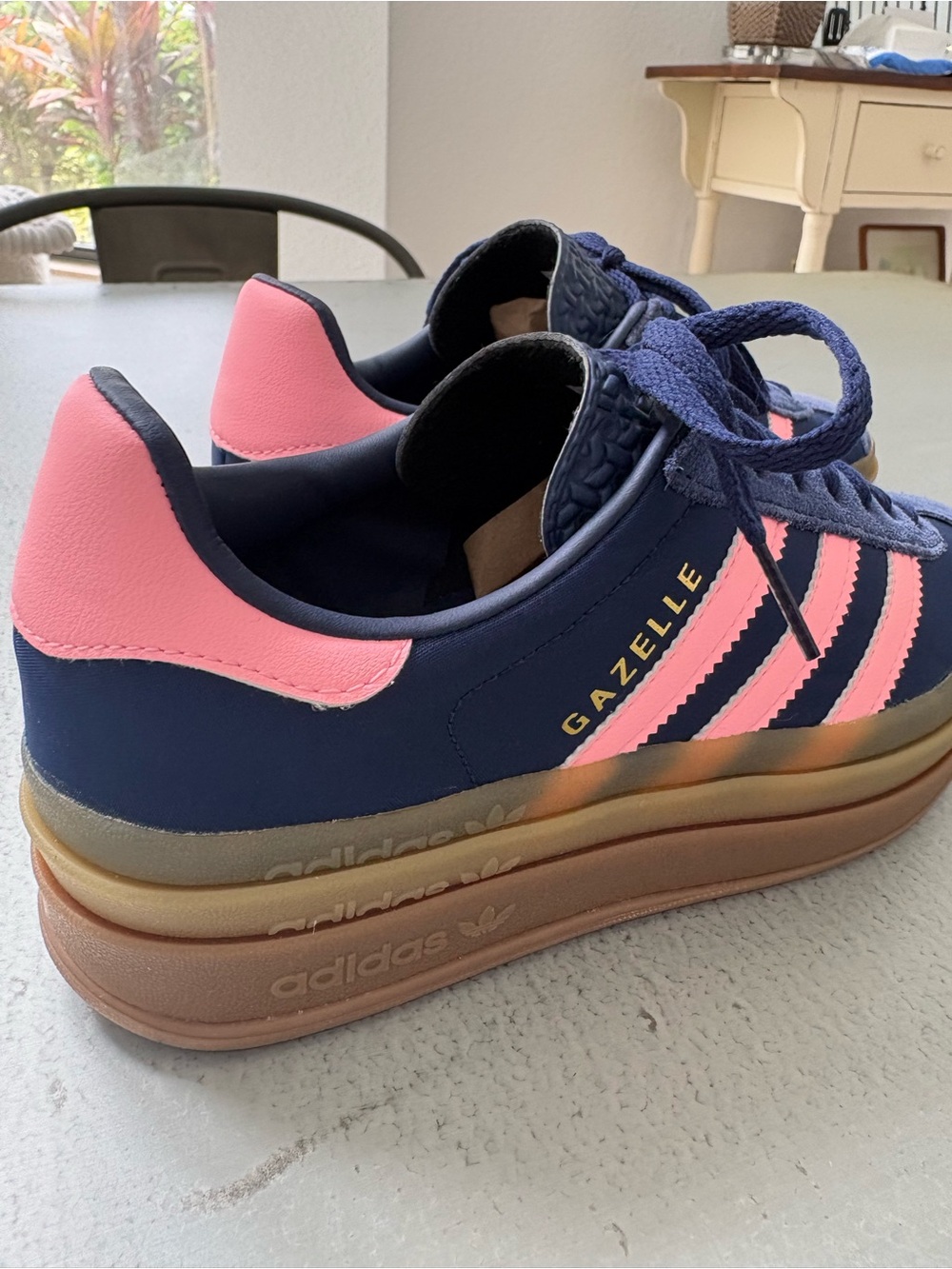 adidas Gazelle Navy with Pink Platform Sneakers